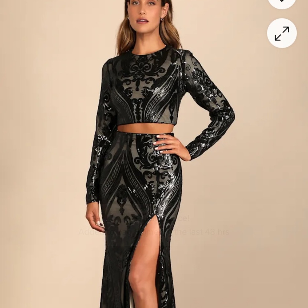 Lulu's Black Sequin Crop Maxi Dress